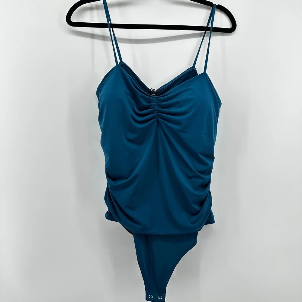 Express Body Contour Bodysuit Women XL Teal Ruched Compression Thong New - Picture 3 of 9